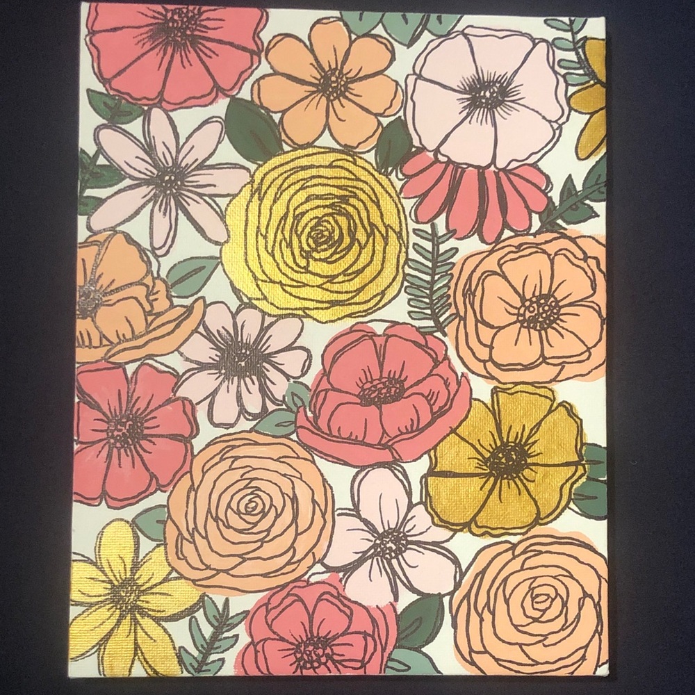 floral painting original canvas acrylic pink chic